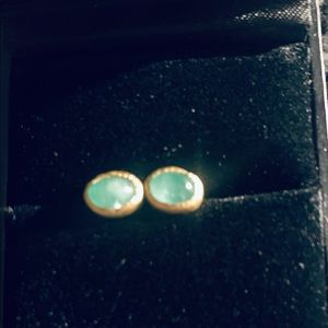 Emerald stud earrings. 22k gold and sterling silver.
